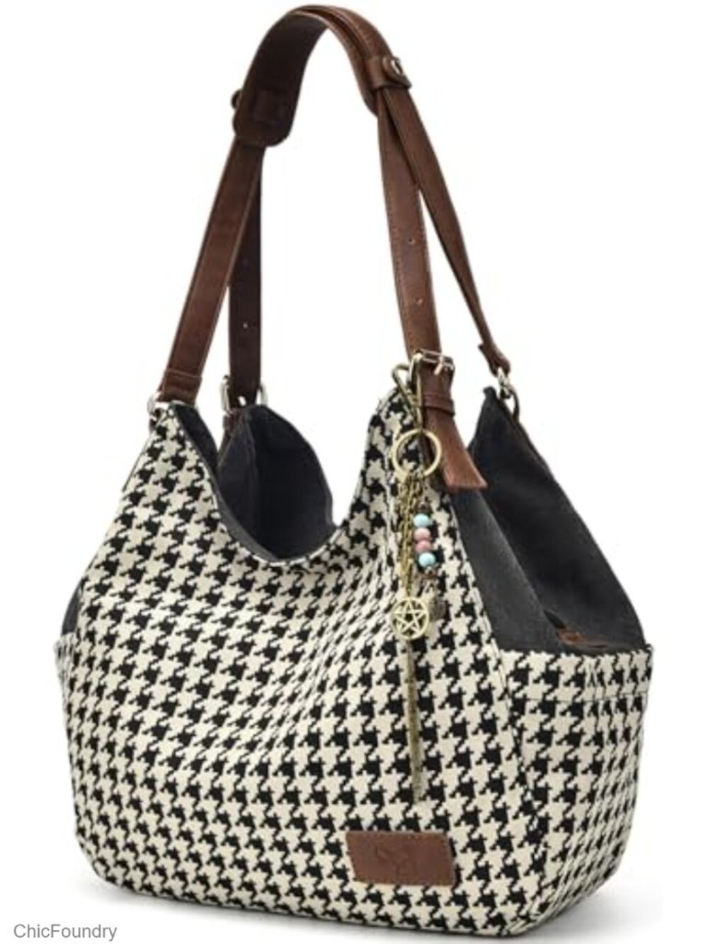 Canvas Hobo Purse Multi Pocket Tote Shoulder Bag with Ethnic Embroidery